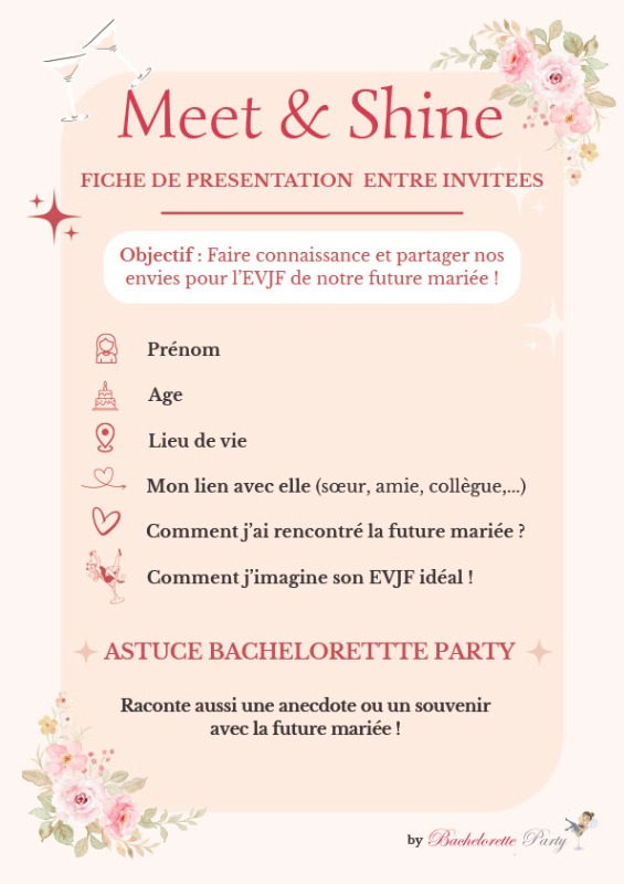 Fiche de présentation "team de la mariée"