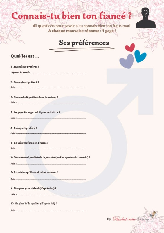 Jeux EVJF - Connais-tu bien ton fiancé ?