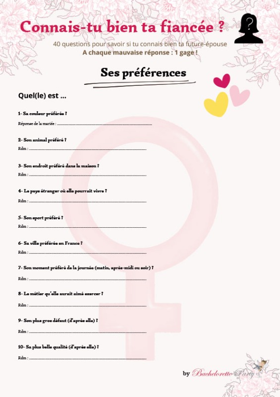 Jeux EVG - Connais-tu bien ta fiancée ?